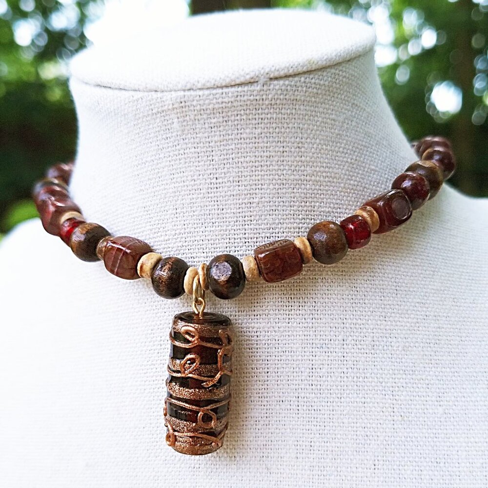 Tourmaline & Wood Choker | Bohemian Grunge Necklace | Witchy Statement Necklace